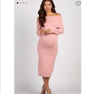 Pink blush Pink Knit Off Shoulder Midi Dress Large